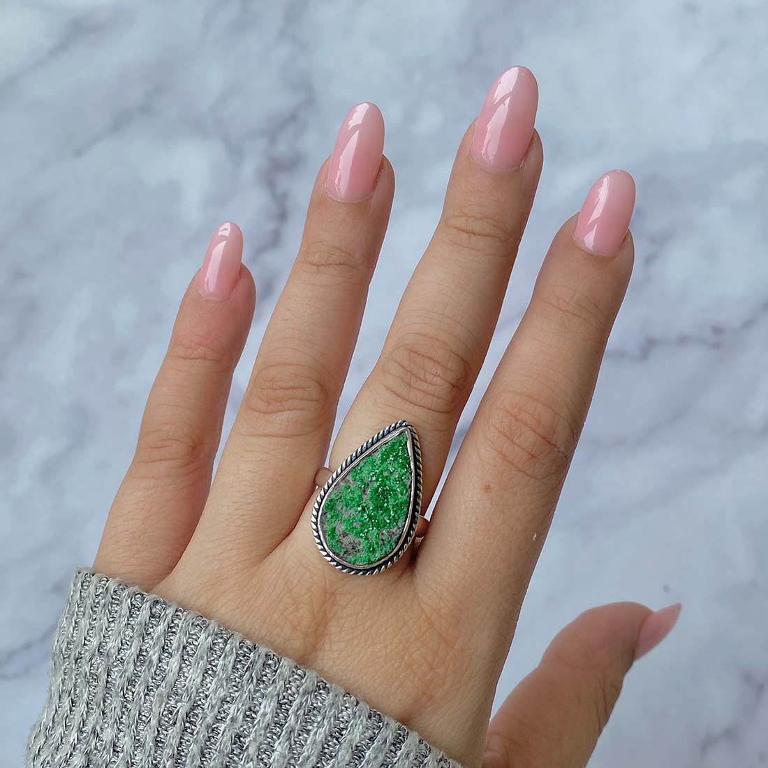 Uvarovite Druzy Ring-(UVR-R-11.)