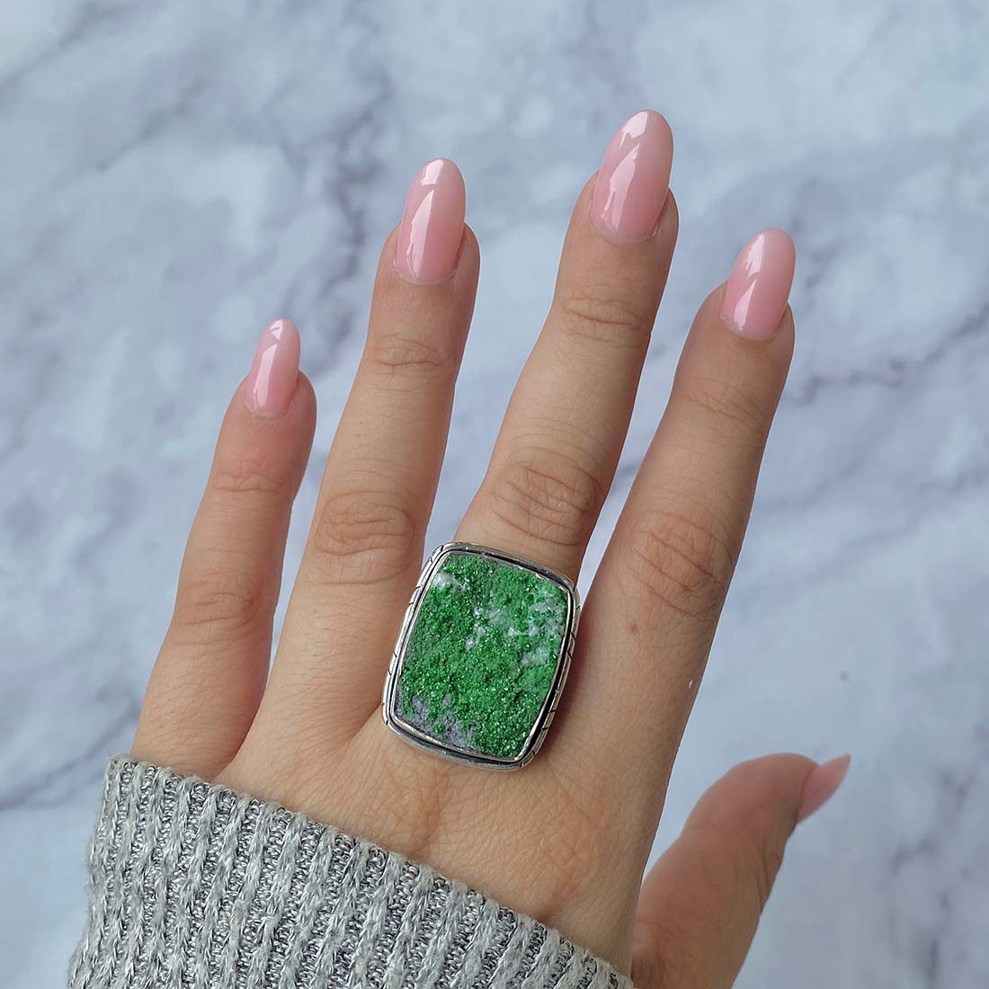 Uvarovite Druzy Ring-(UVR-R-14.)