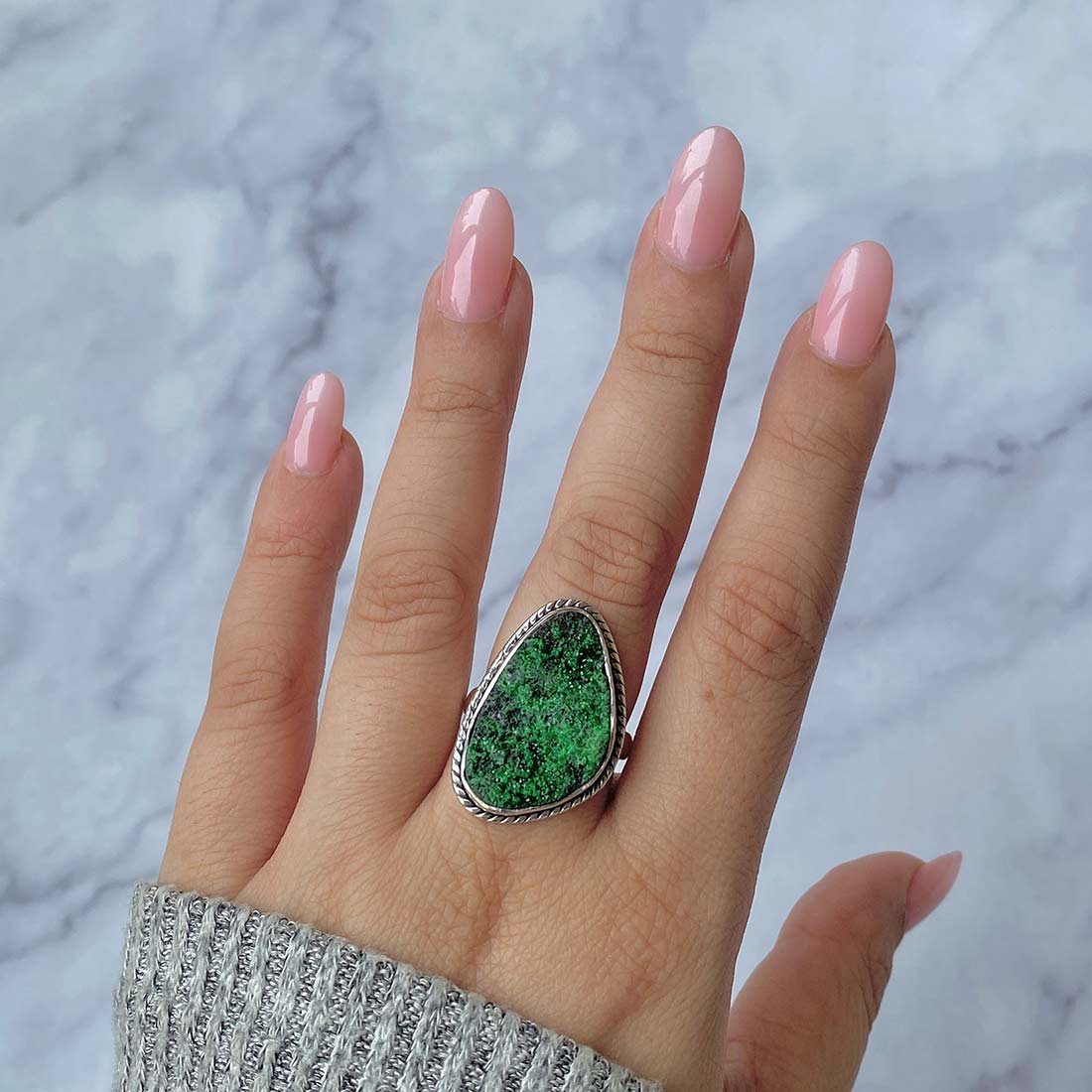 Uvarovite Druzy Adjustable Ring-(UVR-R-15.)