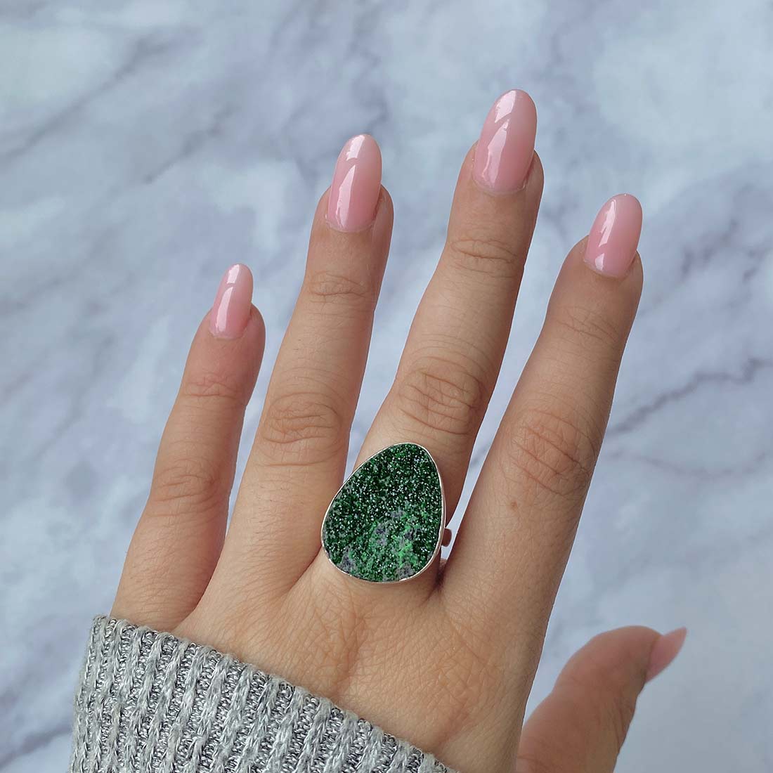 Uvarovite Druzy Adjustable Ring-(UVR-R-16.)