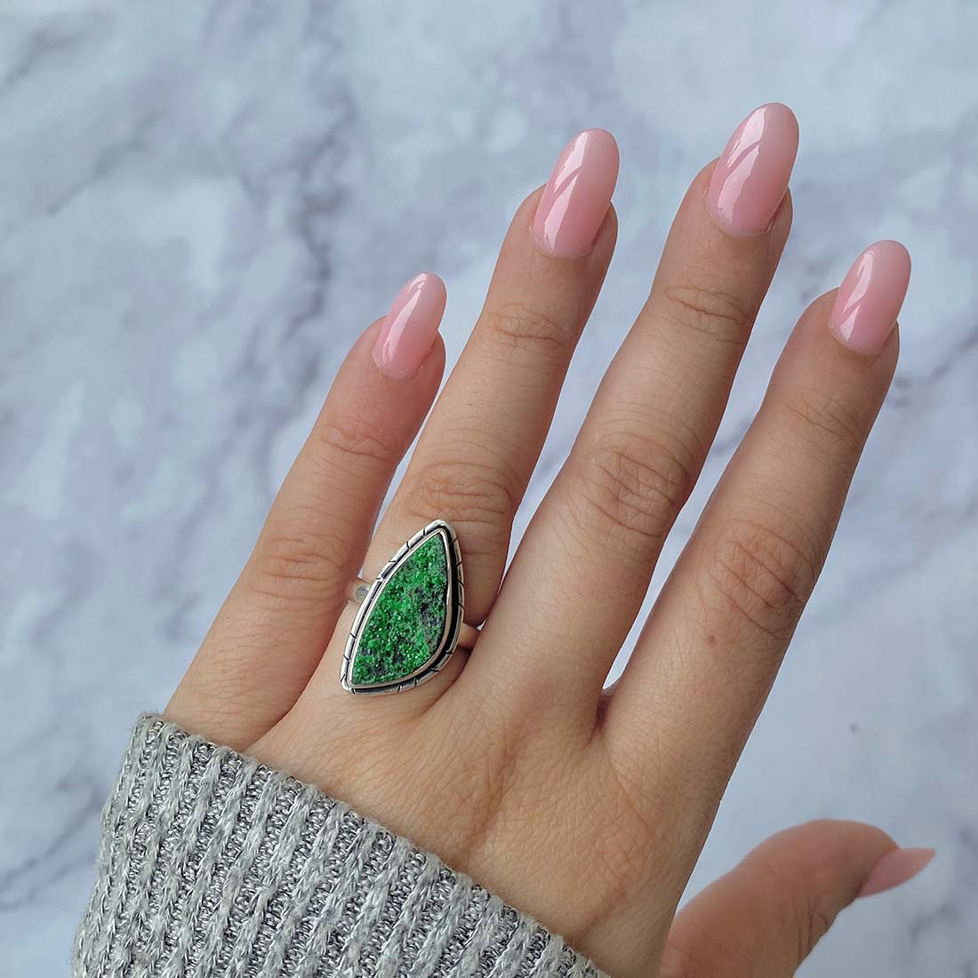 Uvarovite Druzy Ring-(UVR-R-18.)