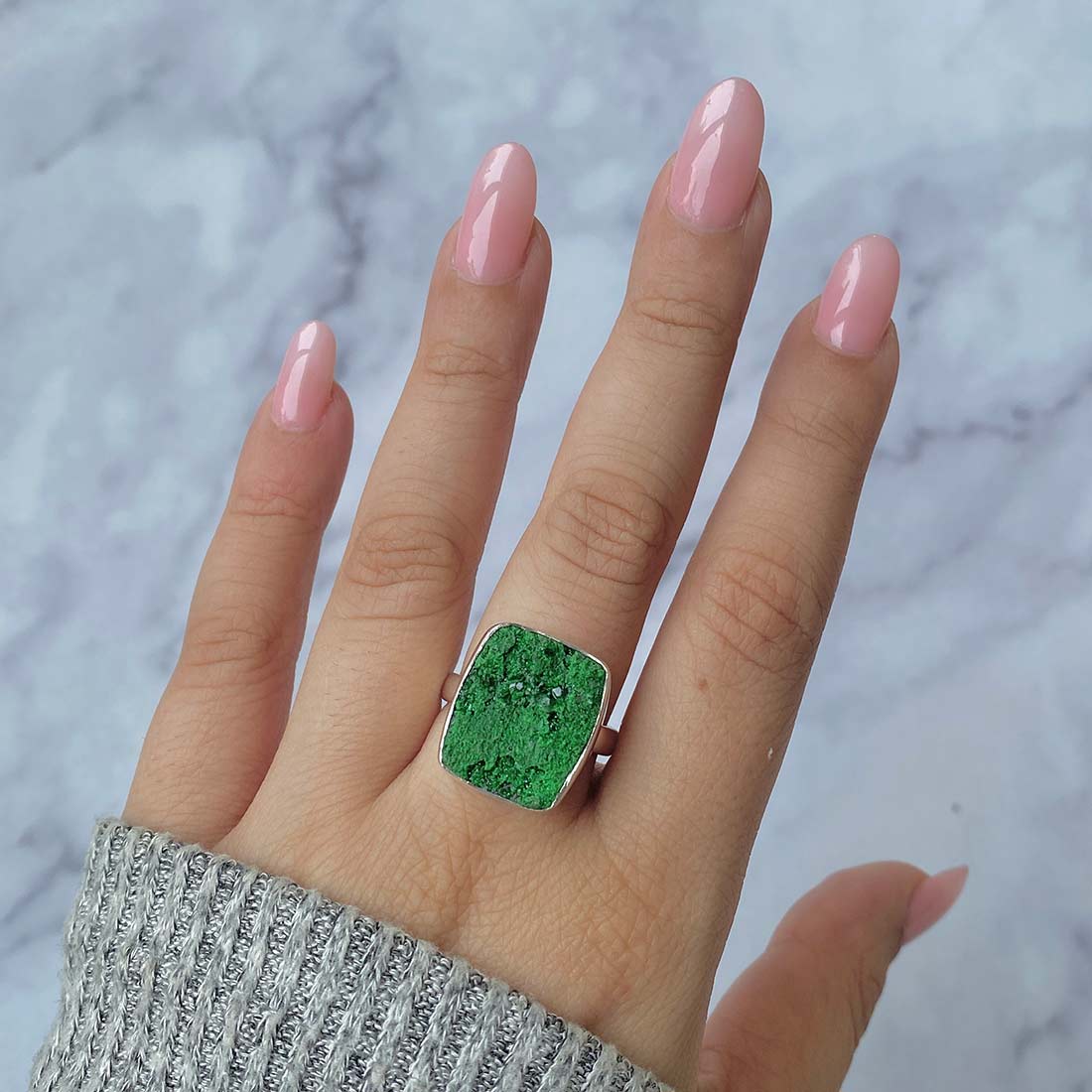 Uvarovite Druzy Ring-(UVR-R-21.)