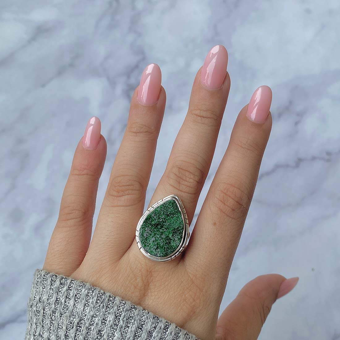 Uvarovite Druzy Adjustable Ring-(UVR-R-25.)