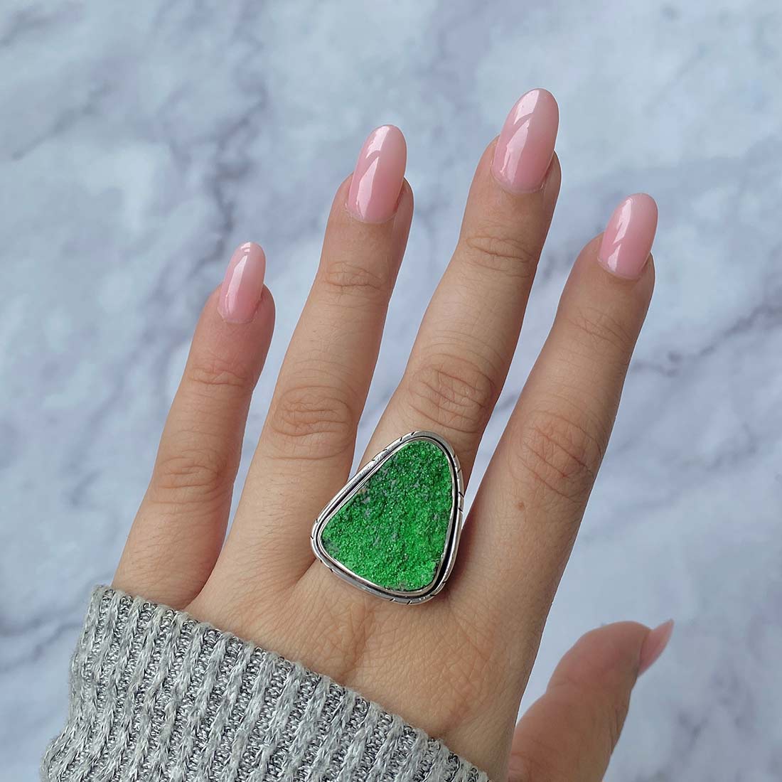 Uvarovite Druzy Ring-(UVR-R-28.)