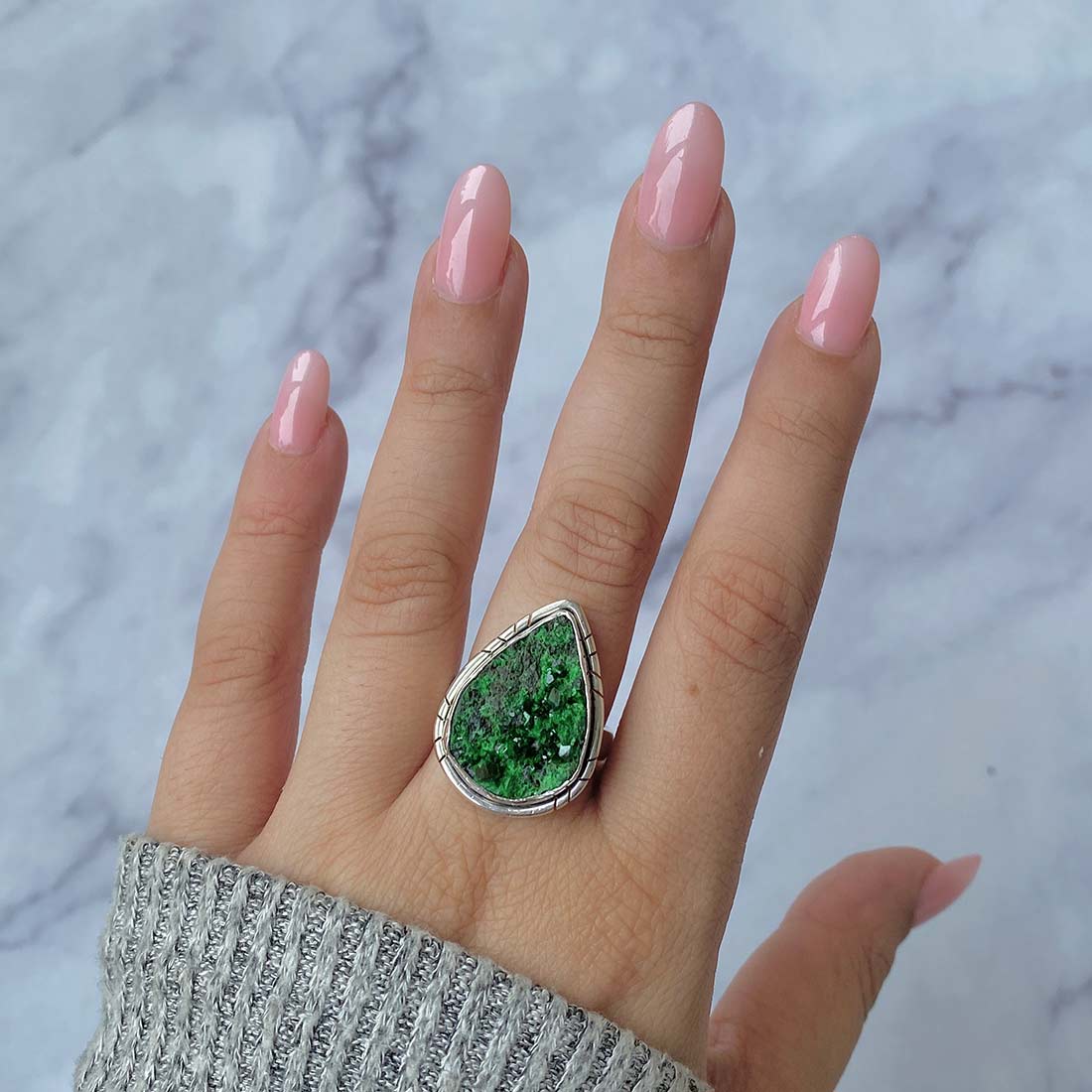 Uvarovite Druzy Ring-(UVR-R-29.)