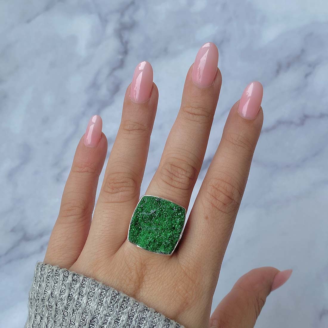 Uvarovite Druzy Adjustable Ring-(UVR-R-34.)