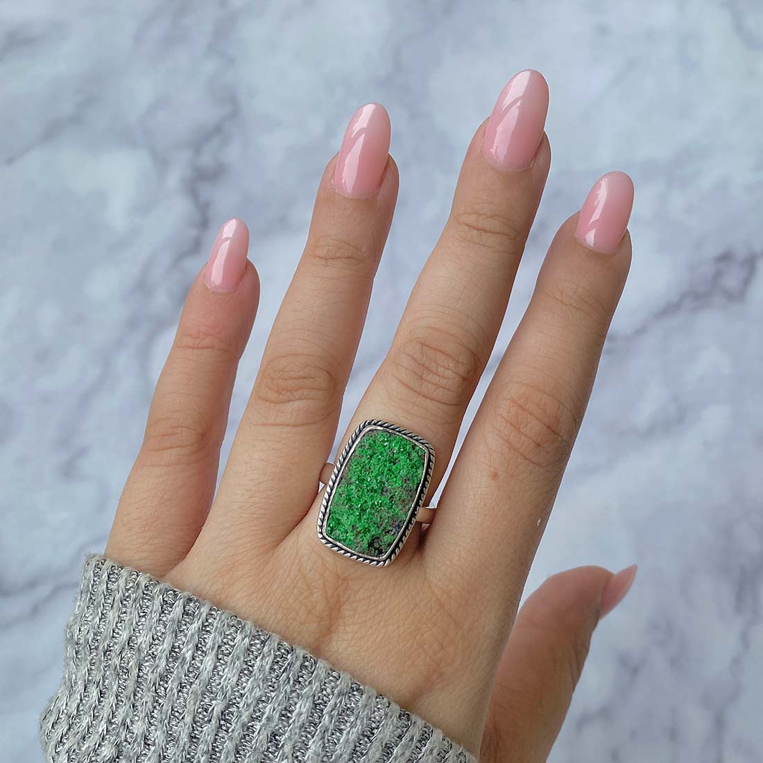 Uvarovite Druzy Adjustable Ring-(UVR-R-36.)