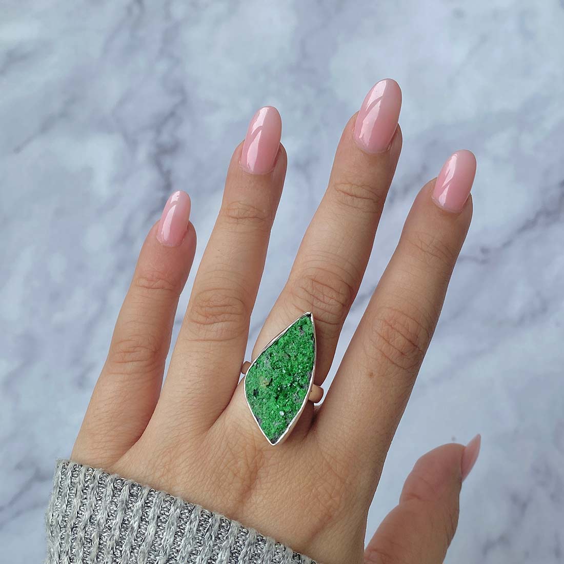 Uvarovite Druzy Adjustable Ring-(UVR-R-37.)