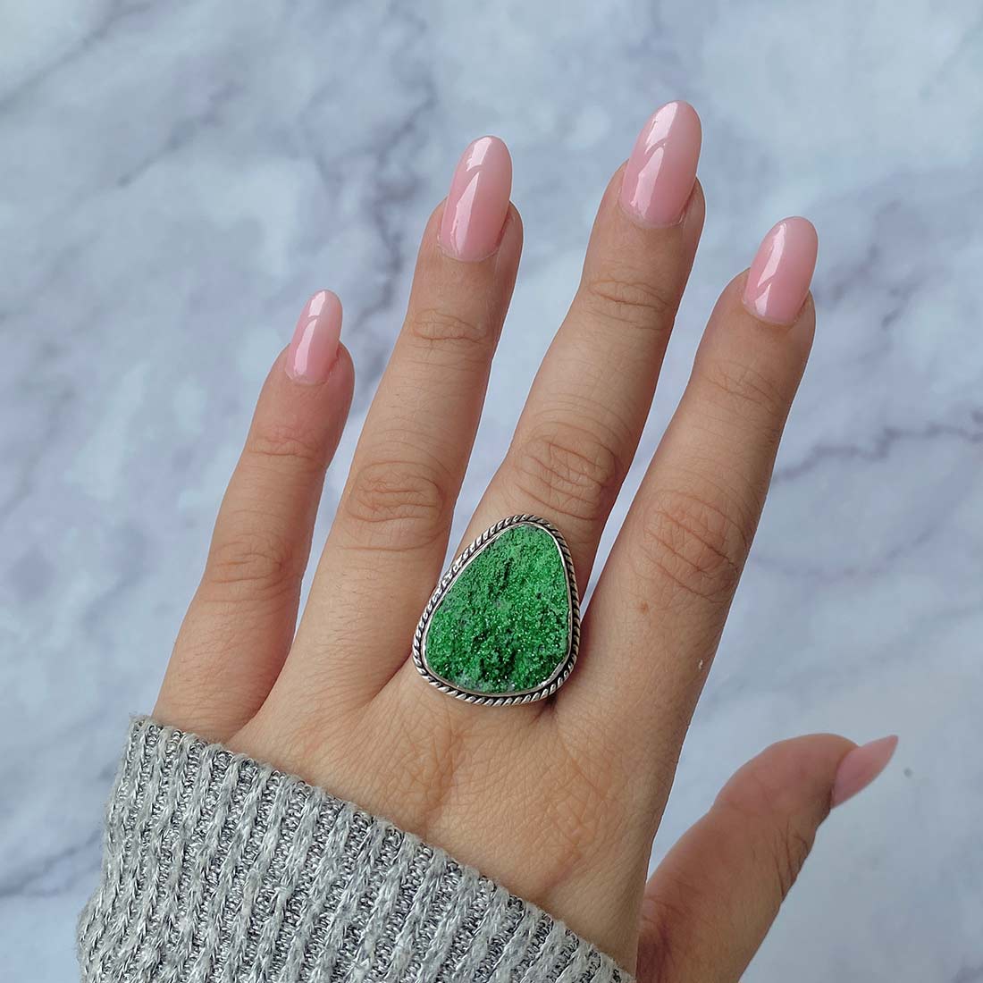 Uvarovite Druzy Adjustable Ring-(UVR-R-40.)