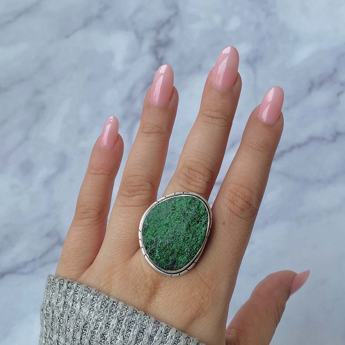 Uvarovite Druzy Adjustable Ring-(UVR-R-43.)