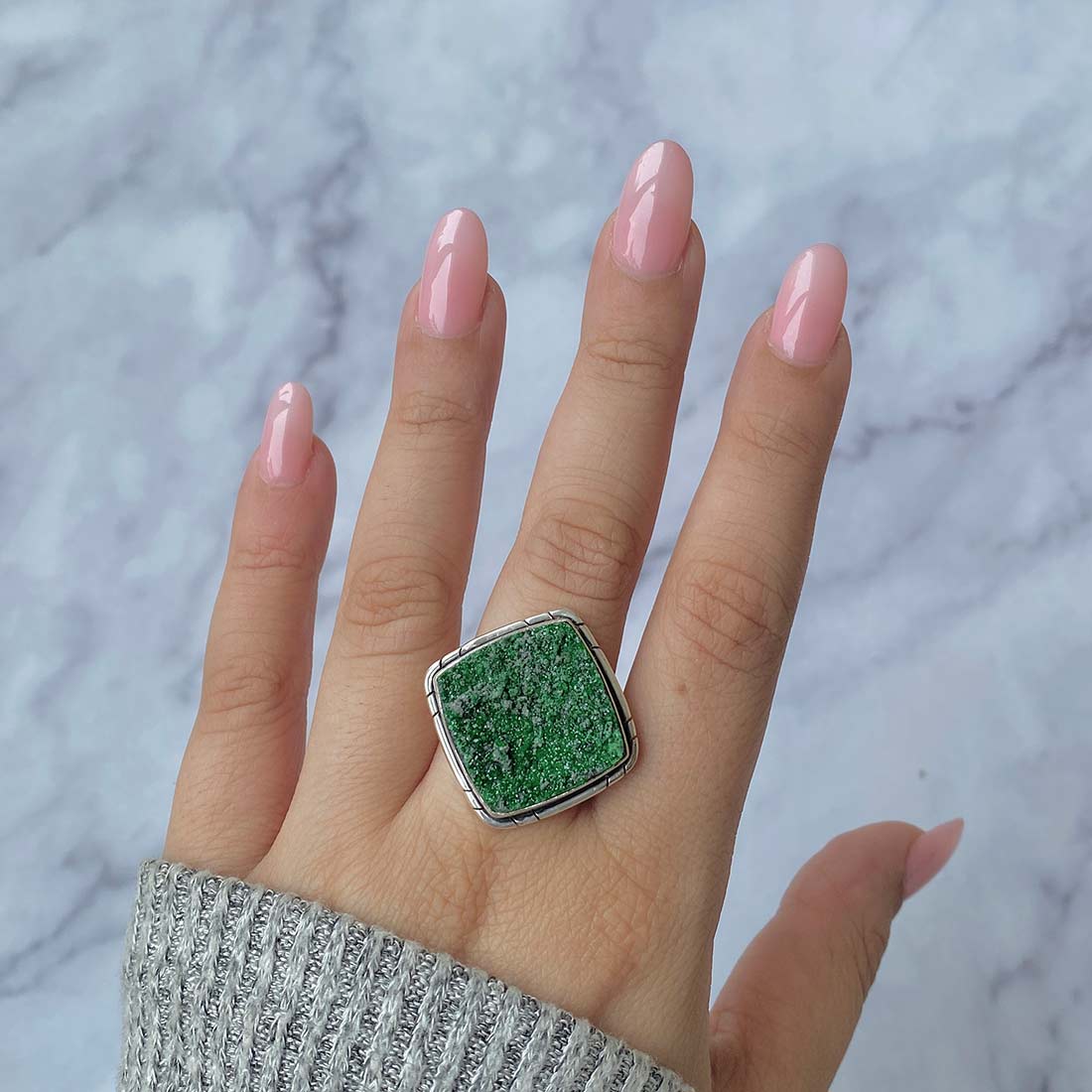 Uvarovite Druzy Adjustable Ring-(UVR-R-44.)