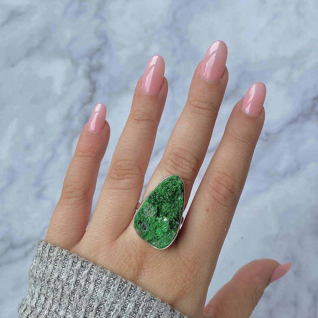 Uvarovite Druzy Adjustable Ring-(UVR-R-45.)