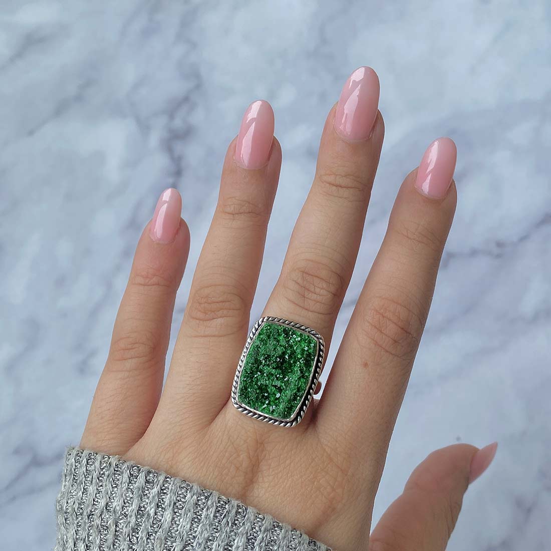 Uvarovite Druzy Adjustable Ring-(UVR-R-47.)