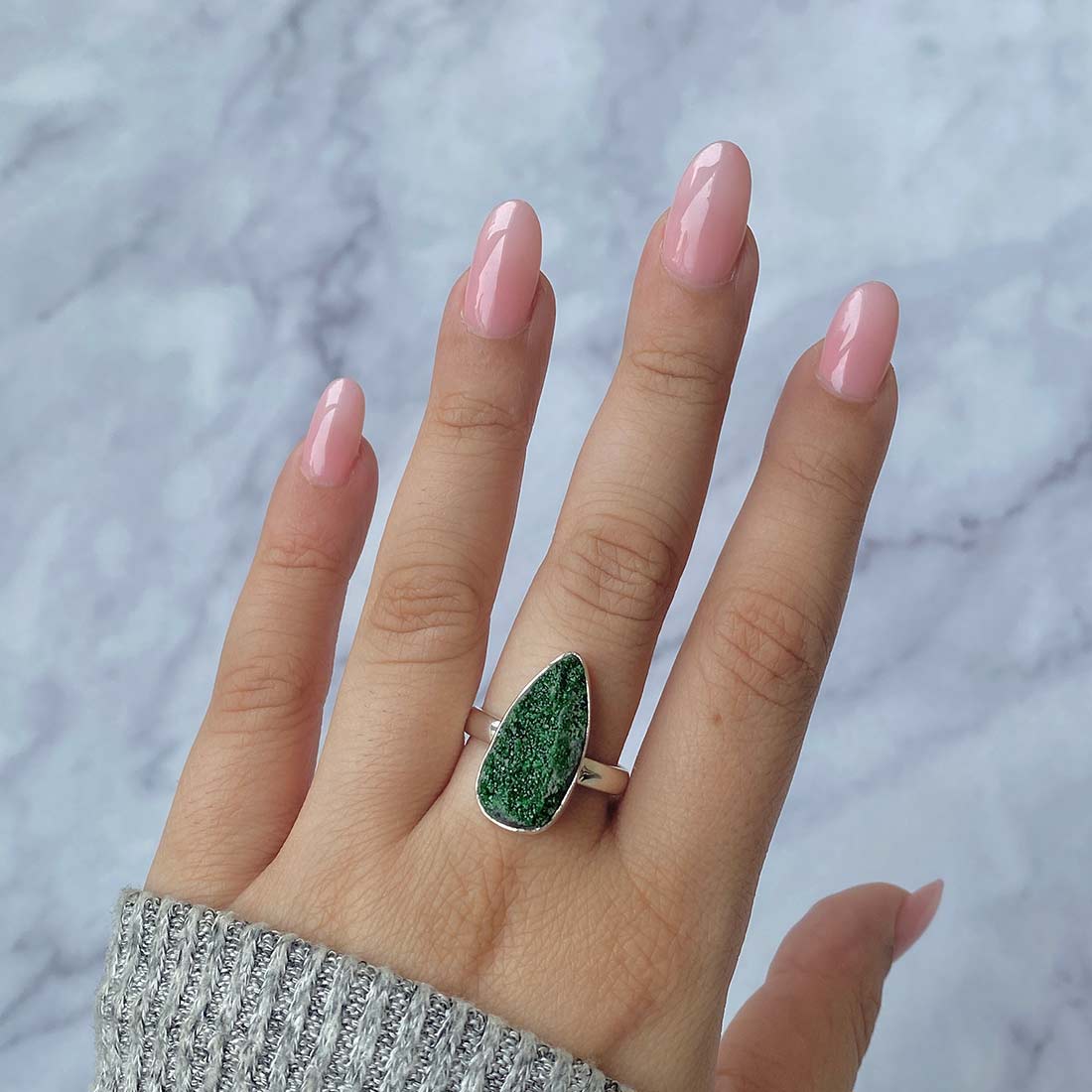 Uvarovite Druzy Ring-(UVR-R-5.)