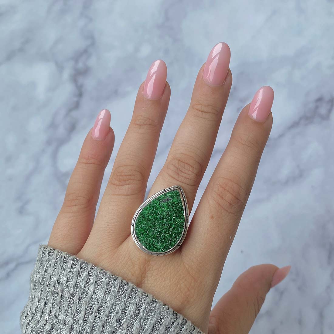 Uvarovite Druzy Adjustable Ring-(UVR-R-51.)