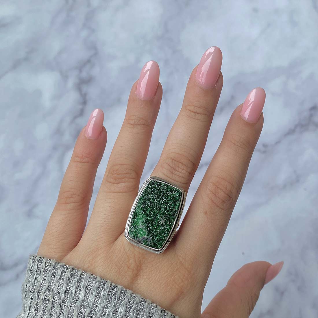 Uvarovite Druzy Adjustable Ring-(UVR-R-55.)