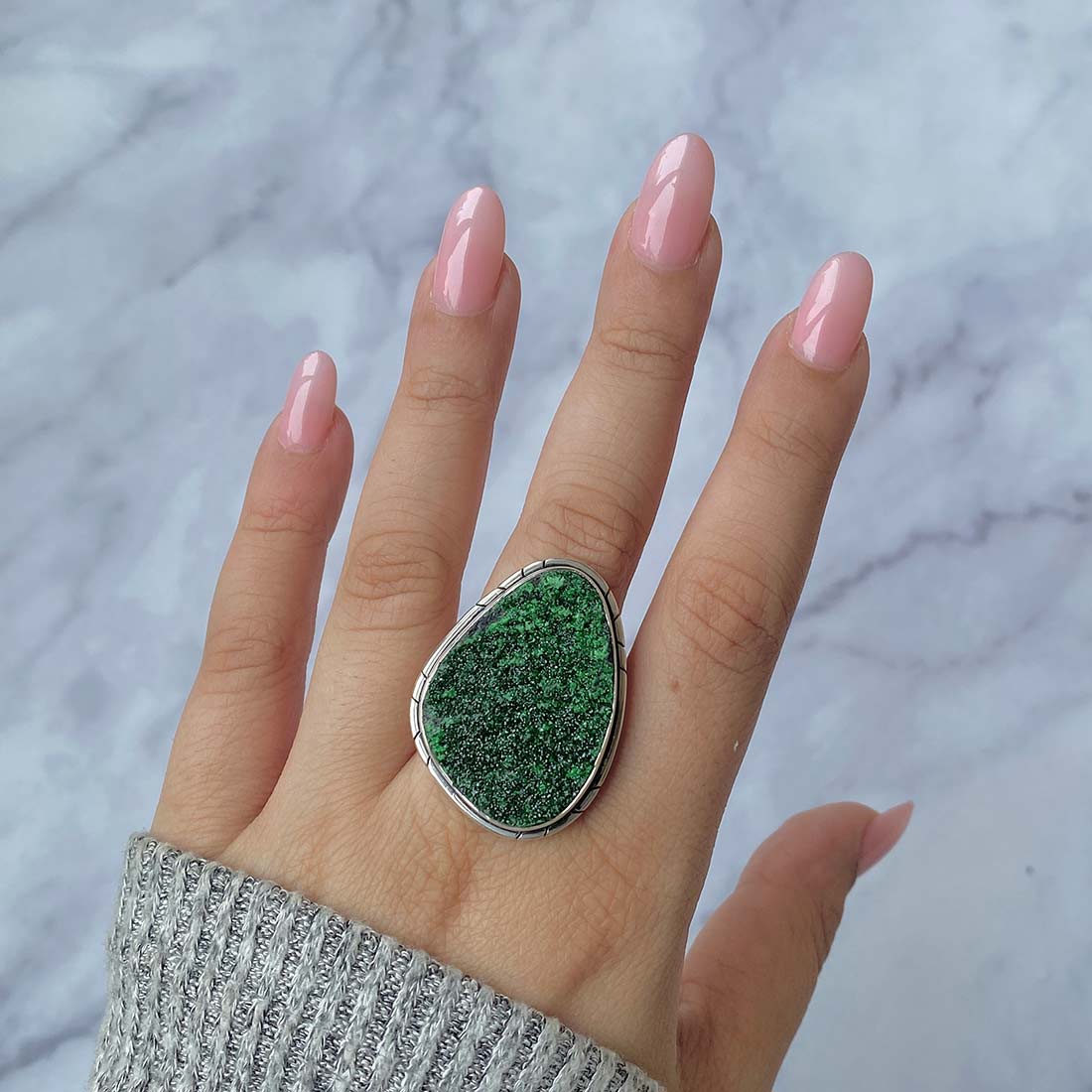 Uvarovite Druzy Adjustable Ring-(UVR-R-56.)