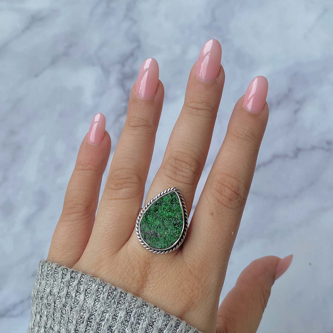 Uvarovite Druzy Adjustable Ring-(UVR-R-58.)