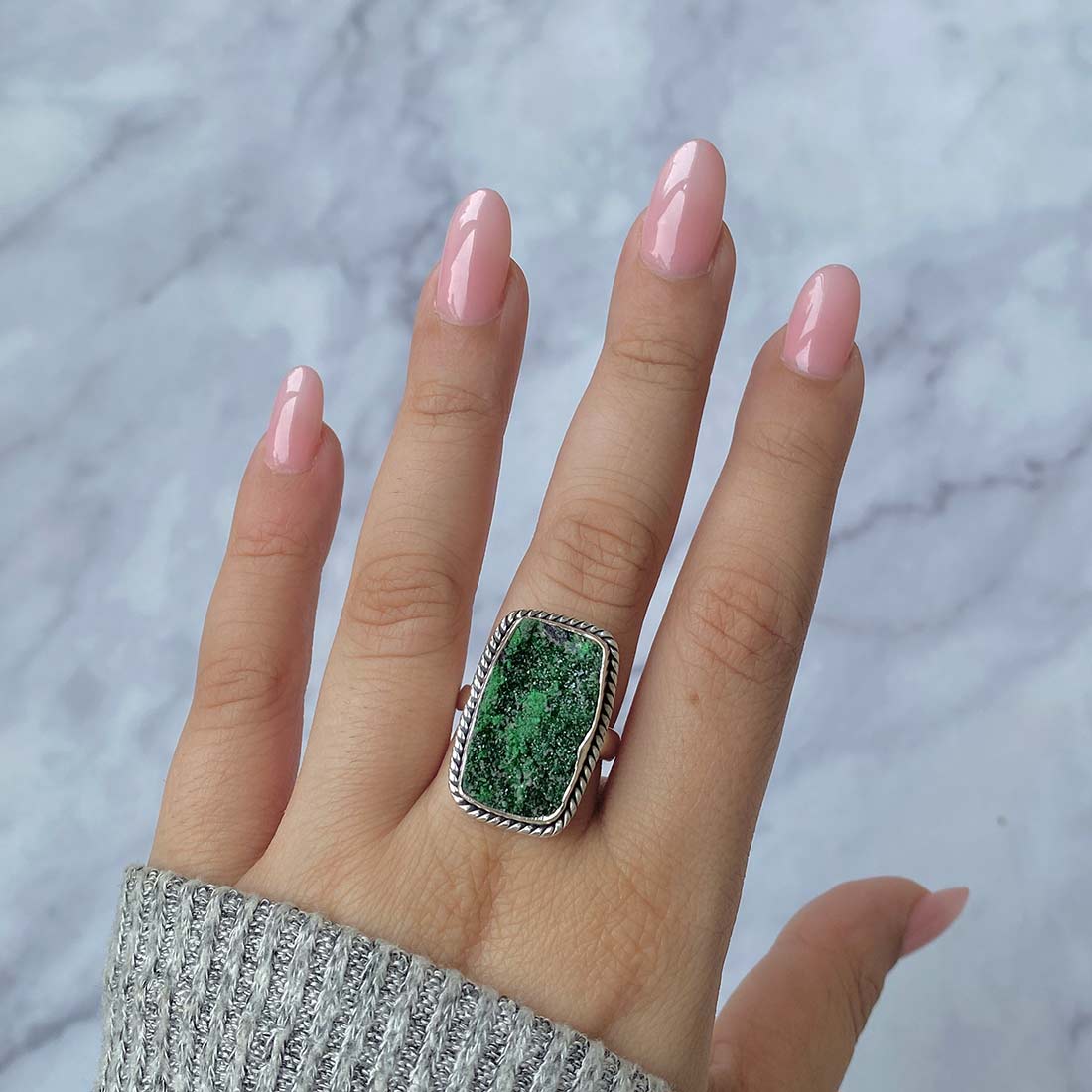 Uvarovite Druzy Adjustable Ring-(UVR-R-8.)