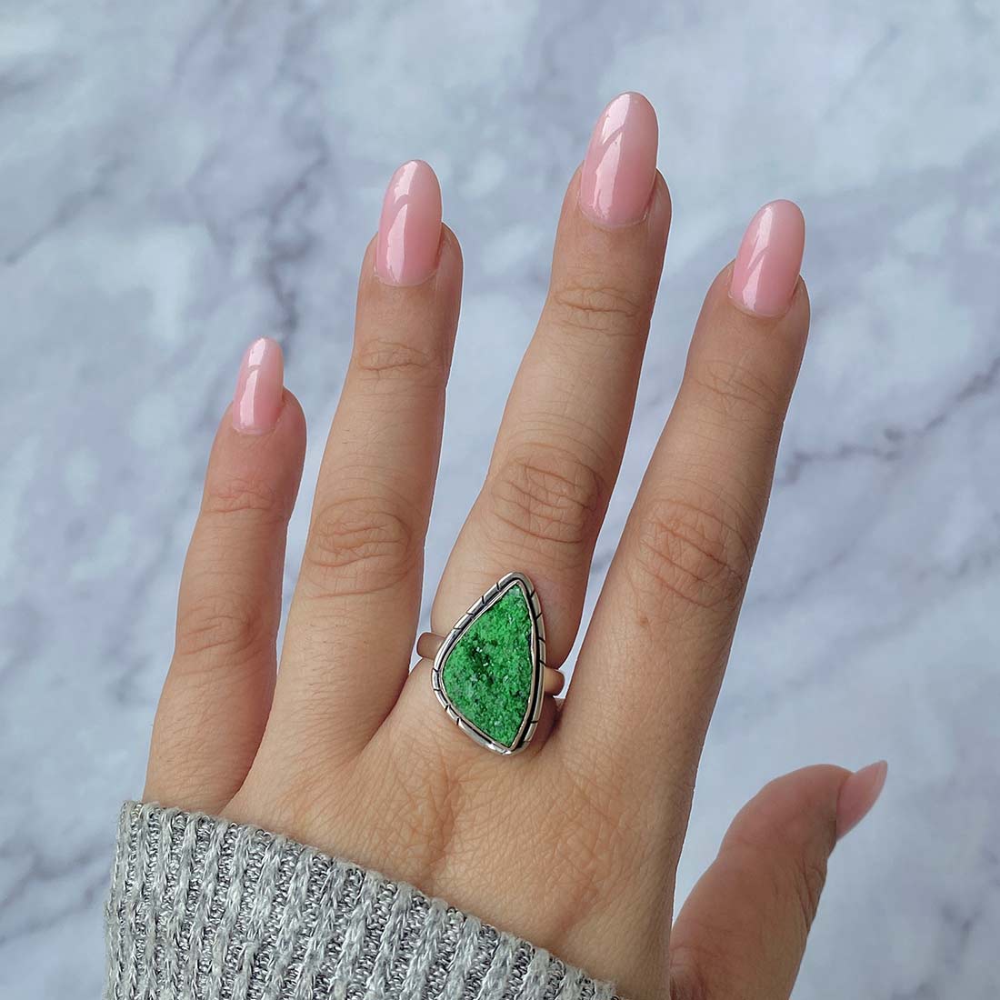 Uvarovite Druzy Ring-(UVR-R-9.)