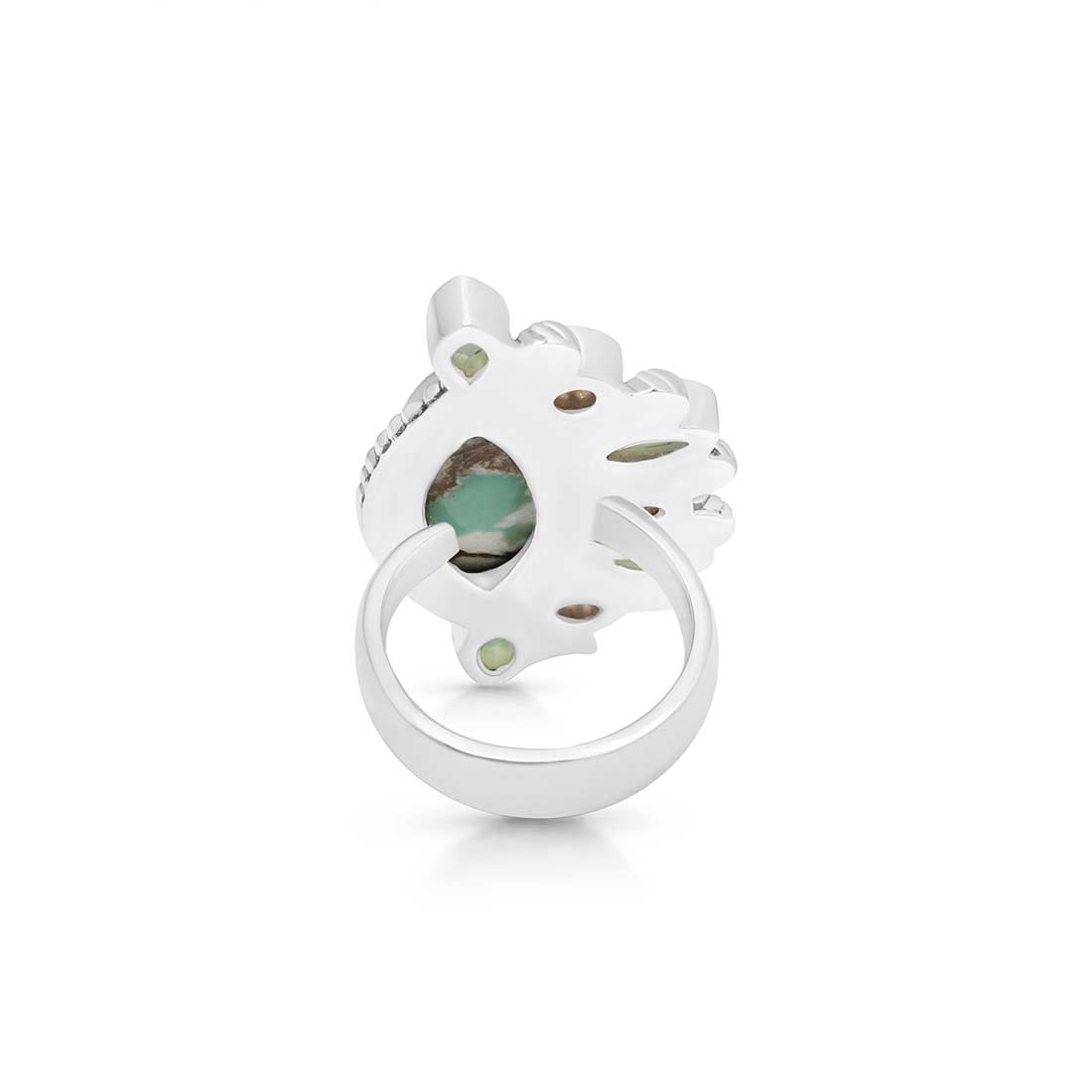 Variscite, Chalcedony And Smoky Flower Adjustable Ring-(VRC-CLS-5.)