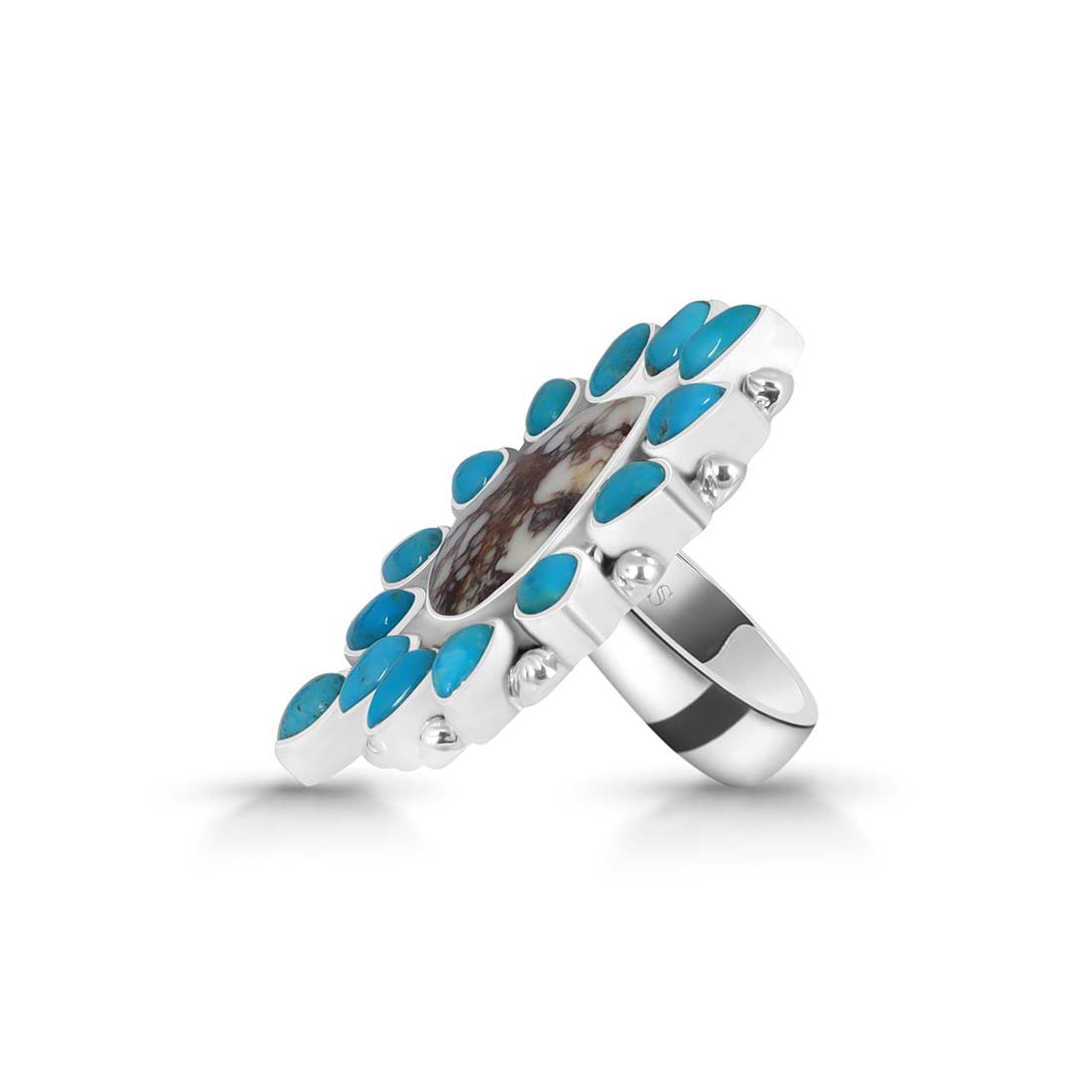 Wild Horse And Turquoise Flower Adjustable Ring-(WOJ-FLR-1.)