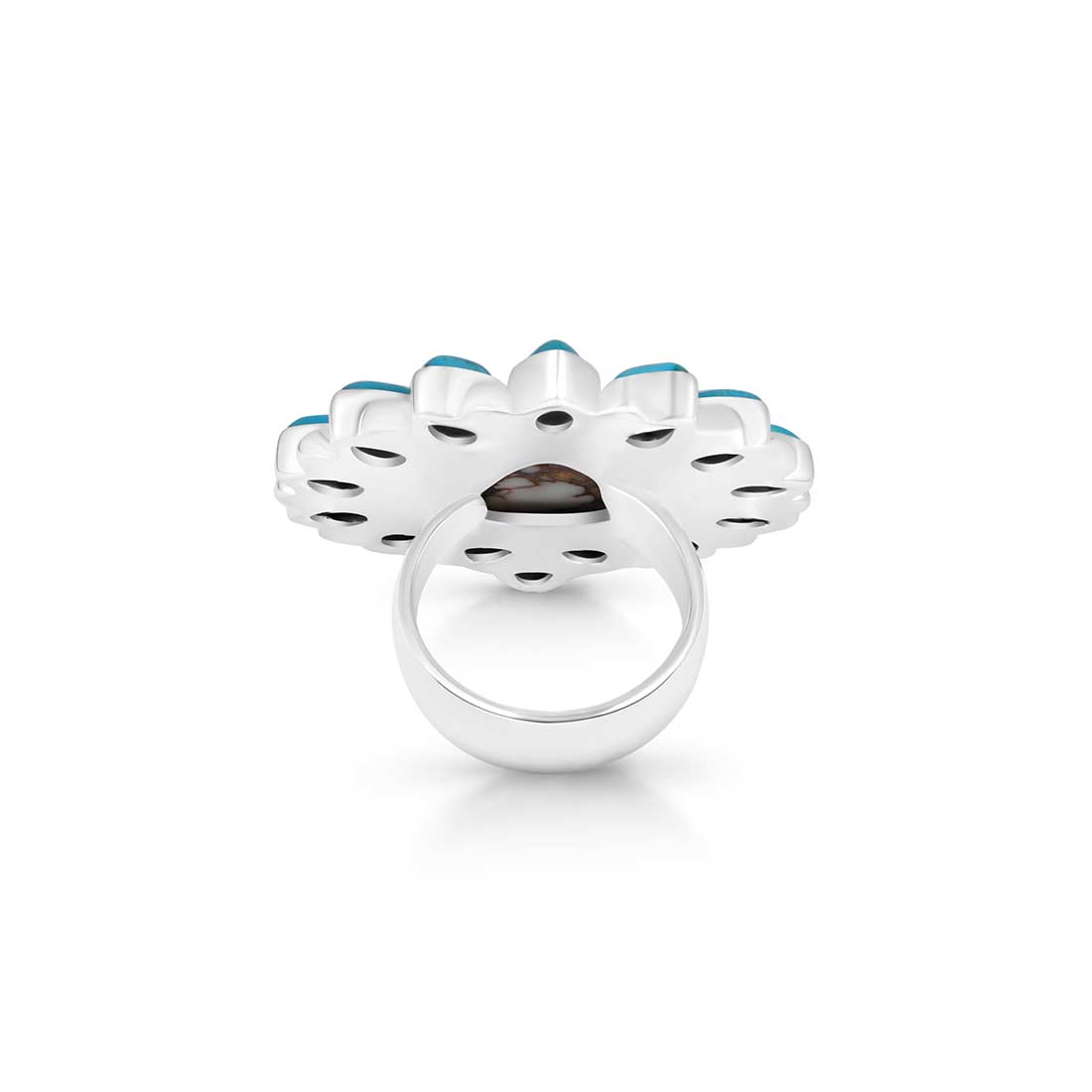 Wild Horse And Turquoise Flower Adjustable Ring-(WOJ-FLR-1.)