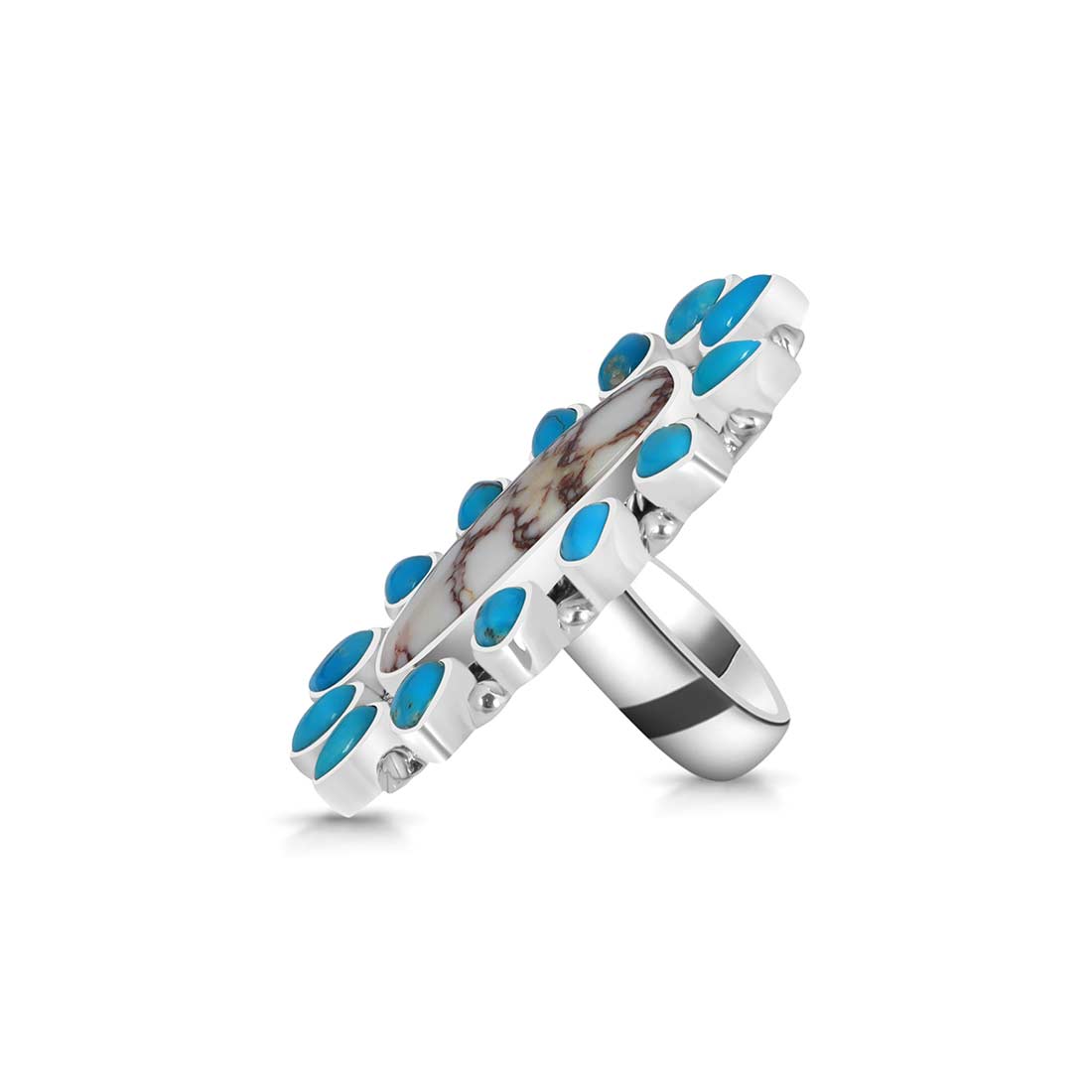 Wild Horse And Turquoise Flower Adjustable Ring-(WOJ-FLR-4.)