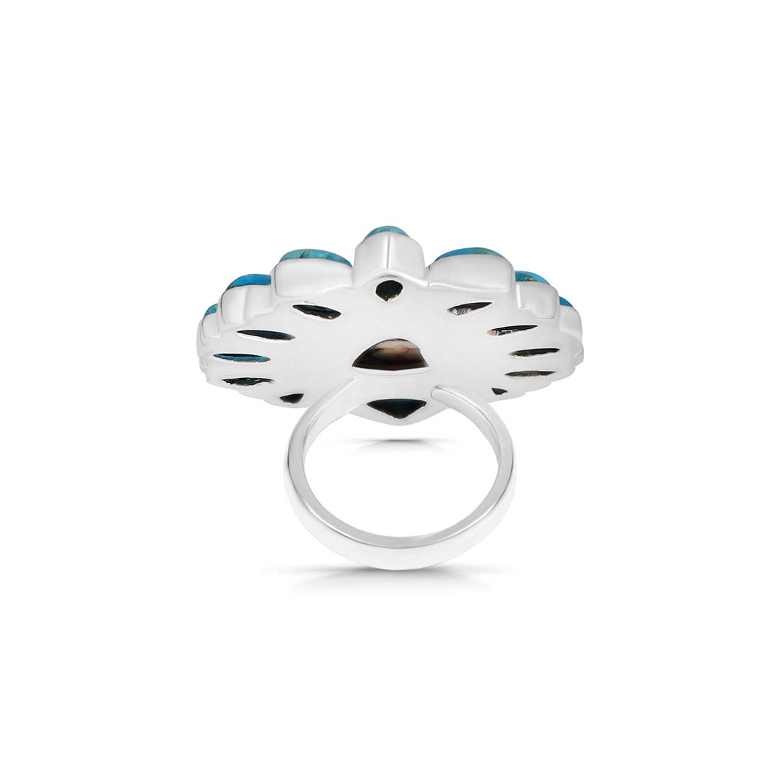 Wild Horse And Turquoise Flower Statement Adjustable Ring-(WOJ-FLR-5.)